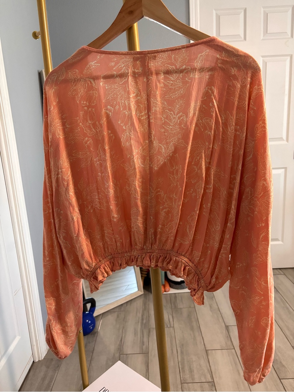 Floral Boho Wrap Blouse - Coral / Peach - Picture 6 of 7